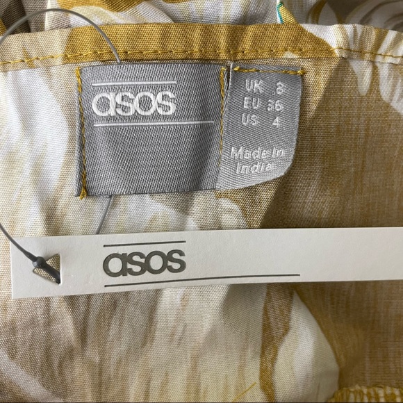 ASOS NWT FRONT RUCHED LEAFS MUSTARD YELLOW TANK TOP DRESS 4 - Picture 2 of 4